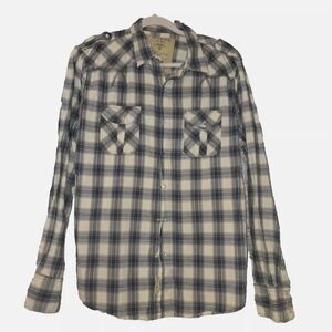 Guess Men’s Shirt Size Large Blue Plaid Button Up Collared Gray